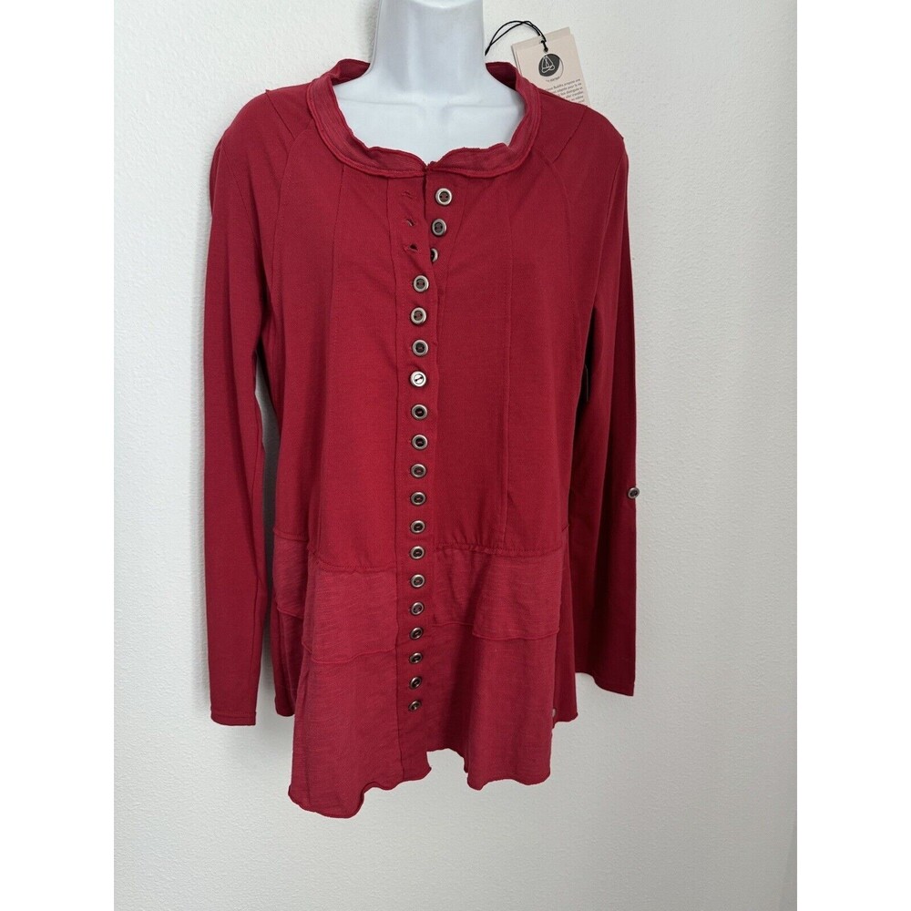 Neon Buddha Stepping Out Red Button Front Lagenlook Art To Wear New With Tags M